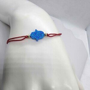 Mystic Blue Opal Hamsa Bracelet with Red Cord Protection